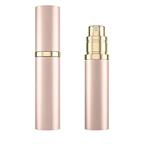 Refillable Perfume Bottle Atomizer for Travel Portable Easy Refillable Perfume Spray Pump Empty Bottle for men and women with 5ml Mini Pocket Size Rose Gold
