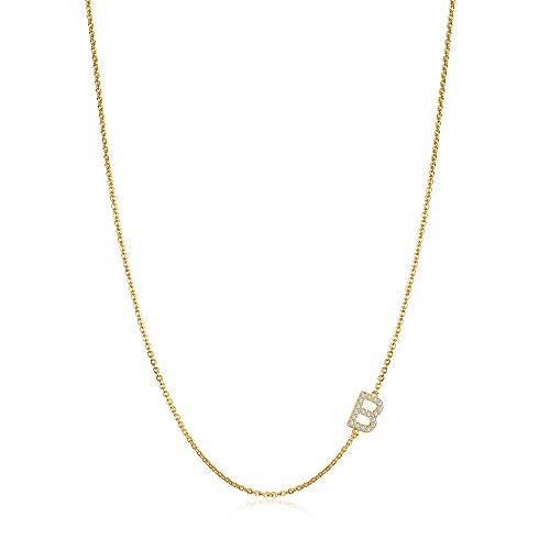 Sideways Initial Necklace for Women  14k Gold Filled Tiny Cubic Zirconia Sideways B Letter Necklace  Mini Monogram Initial Necklace Gifts for Girls Girlfriend