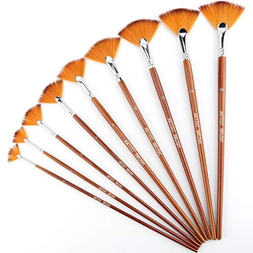AIEX 9 Pieces Fan Paint Brushes  Anti-Shedding Nylon Hair Wooden Handle Artist Paint Brush Set for Watercolor  Acrylics  Ink  Gouache  Oil  Tempera Painting AIEX 9 Pieces Fan Paint Brushes  Anti-Shedding Nylon Hair Wooden Handle Artist Paint Brush Set for Watercolor  Acrylics  Ink  Gouache  Oil  Tempera Painting