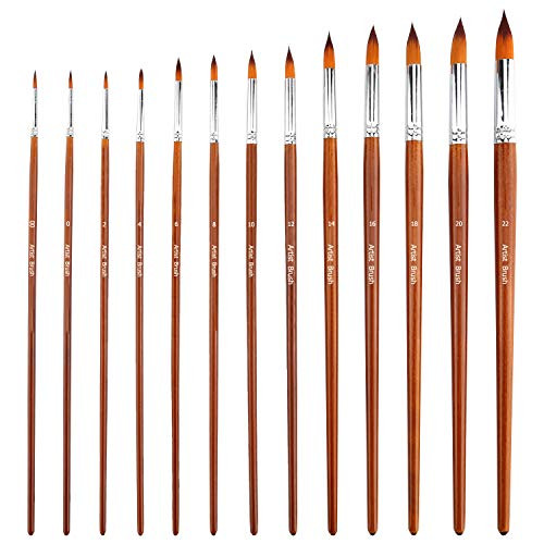 AIEX 13Pcs Watercolor Paint Brushes Round Pointed Anti-Shedding Nylon Hair Wood Handle Paint Brush Set for Watercolor Acrylics Ink Gouache Oil Tempera Painting AIEX 13Pcs Watercolor Paint Brushes Round Pointed Anti-Shedding Nylon Hair Wood Handle Paint Brush Set for Watercolor Acrylics Ink Gouache Oil Tempera Painting