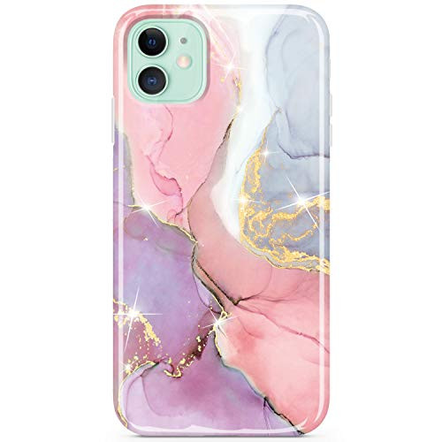 JIAXIUFEN iPhone 11 Pro Case Gold Sparkle Glitter Marble Slim Shockproof Flexible Bumper TPU Soft Case Rubber Silicone Cover Phone Case for iPhone 11 Pro 5-8 inch - Pink Purple