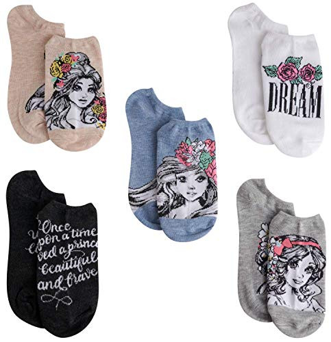 Disney Princess Colonial Ladies and Juniors 5 Pk No Show Socks