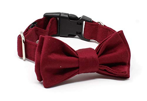 BCB Wear Dog and Cat Cotton Collar with Bow Tie - Solid Maroon - Large