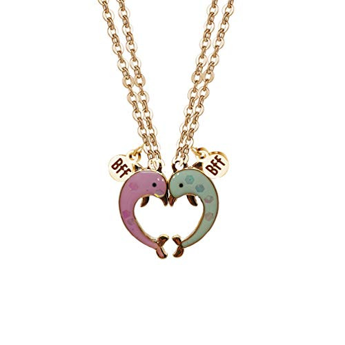 HUILAIKE Best Friend Heart Necklace for 2 Friendship BFF Necklace Birthday Christmas Friends Sisters Gifts Dolphin Heart Pendant Jewelry Set