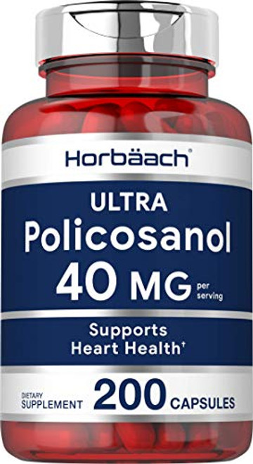 Policosanol 40mg   200 Capsules   Supports Cholesterol and Heart Health   Non-GMO and Gluten Free   by Horbaach