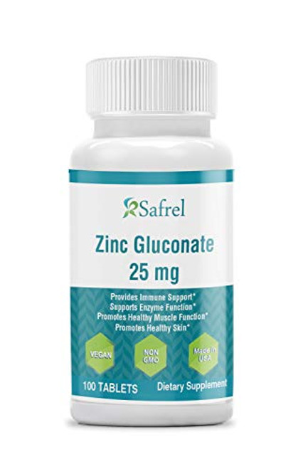 Safrel Zinc Gluconate 25 mg 100 Tablets - Supports Immune System and Enzymes Function - Promotes Healthy Muscle Function and Skin 100 Servings of Premium Vegan and Non-GMO Supplement Safrel Zinc Gluconate 25 mg 100 Tablets - Supports Immune System and Enzymes Function - Promotes Healthy Muscle Function and Skin 100 Servings of Premium Vegan and Non-GMO Supplement