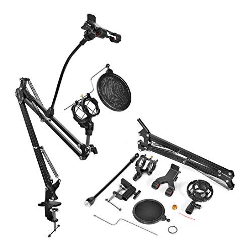 Luling Arts Adjustable Desktop Microphone Suspension Boom Scissor Arm Stand - Microphone Stand Suspension Microphone Clip Microphone Arm for Radio Broadcasting Studio and Studio Recording