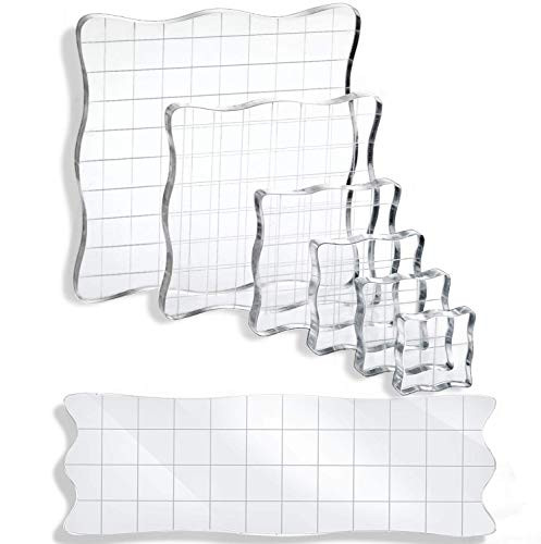 UCEC 7 Pieces Acrylic Stamp Block Assorted Sizes Clear Acrylic Mounting Blocks Set  Decorative Stamp Blocks with Grid Lines for Scrapbooking Crafts Making