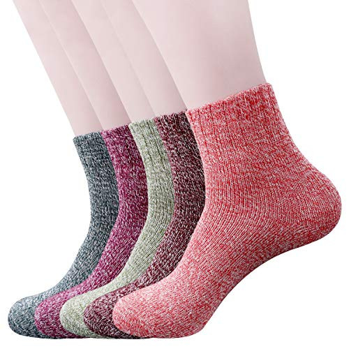 5 Pack Womens Thick Socks Warm Winter Knit Wool Soft Vintage Soft Hiking Crew Socks DM