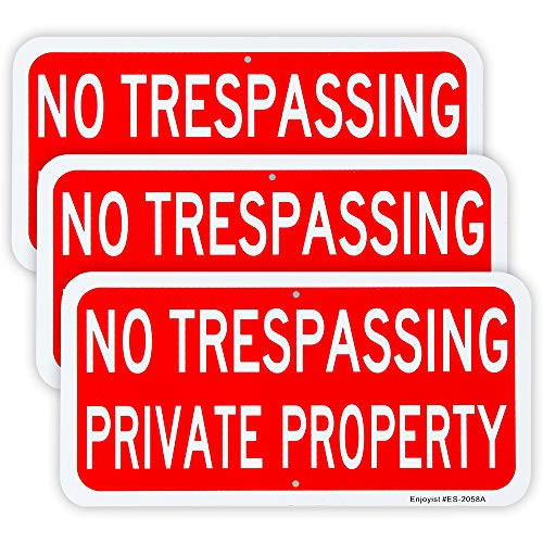 Enjoyist 3 Pack Private Property No Trespassing Sign 12 x 6  -04  Aluminum Sign Rust Free Aluminum-UV Protected and Weatherproof