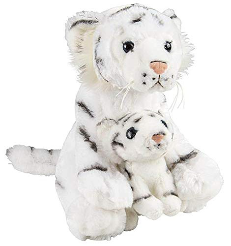 Wildlife Tree 11 and 5.5" Stuffed White Tiger Mom and Baby Plush Floppy Zoo Animal Birth of Life Collection