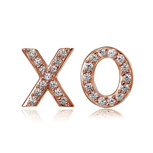 Rose Gold Flashed Sterling Silver Cubic Zirconia X and O Stud Earrings