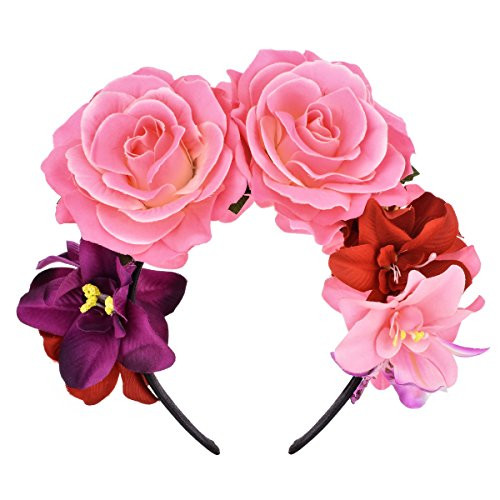 DreamLily Day of The Dead Headband Costume Rose Flower Crown Mexican Headpiece BC40 Mexican Festival Crown Pink DreamLily Day of The Dead Headband Costume Rose Flower Crown Mexican Headpiece BC40 Mexican Festival Crown Pink