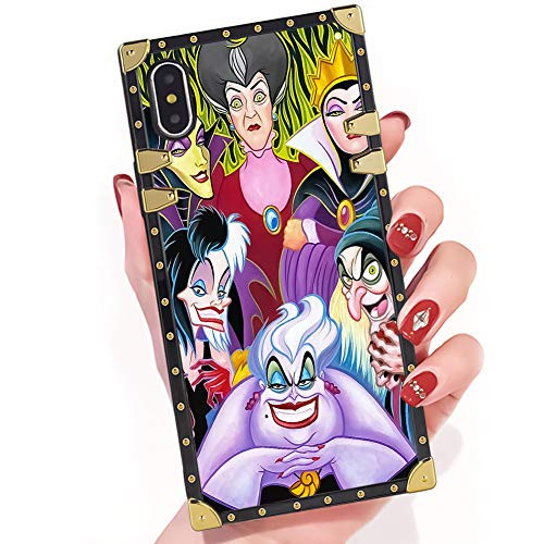 DISNEY COLLECTION iPhone Xs Max Case Cartoon Characters Disney Villains Ladies Square Phone Case Cover Soft TPU 360 Degree Luxury Shockproof Protective Case Compatible for iPhone Xs Max 6-5 Inch