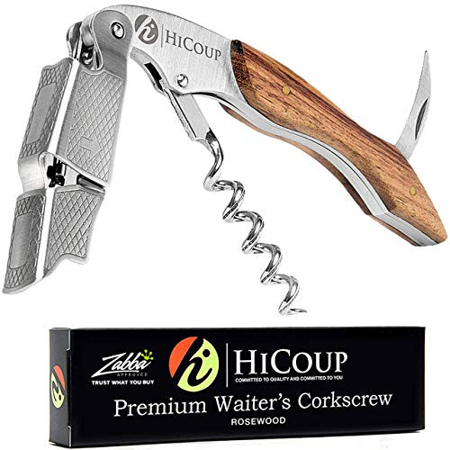 Professional Waiters Corkscrew by HiCoup - Rosewood Handle All-in-one Corkscrew  Bottle Opener and Foil Cutter  Used By Sommeliers  Waiters and Bartenders Around The World