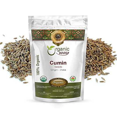 Organic Way Premium Cumin-Jeera Seeds Whole Cuminum cyminum - Adds Flavour   Aroma   Organic   Kosher Certified   Raw  Vegan  Non GMO   Gluten Free   USDA Certified   Origin - India 1LBS - 16OZ