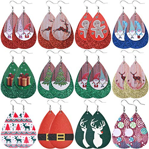 UMTNOR 12 Pairs Christmas Leather Earrings for Women Ladies Teardrop Dangle Faux Leather Earrings Lightweight Drop Earrings Set Jewelry Gift Christmas Set UMTNOR 12 Pairs Christmas Leather Earrings for Women Ladies Teardrop Dangle Faux Leather Earrings Lightweight Drop Earrings Set Jewelry Gift Christmas Set