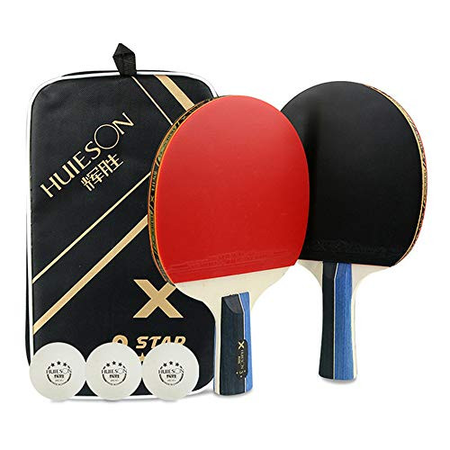 HUIESON 3 Star Ping Pong Rackets Profession Table Tennis Set with 2 Ping Pong Paddles 3 ABS Balls-2FL