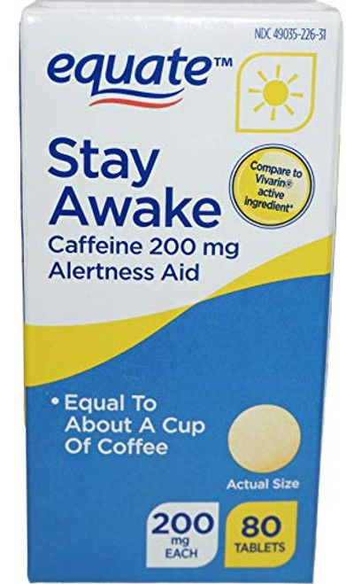 Equate - Stay Awake - Alertness Aid with Caffeine   Maximum Strength   Reduces Fatigue - 80 Tablets 200 Mg Pack of 2 2