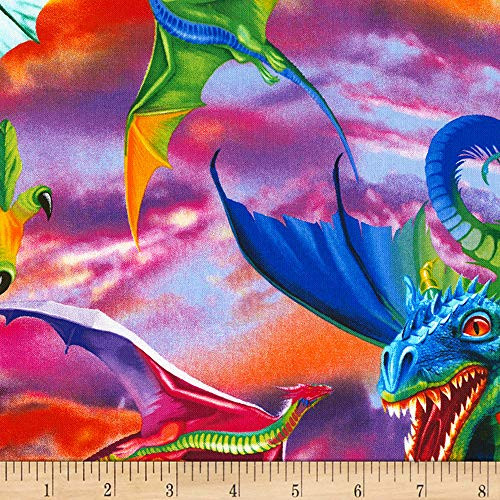 Timeless Treasures Dragons  Yard  Bright