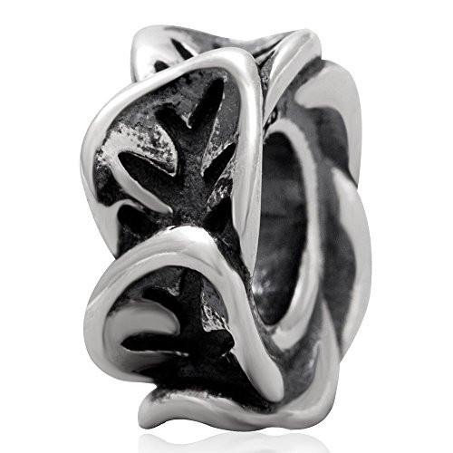 Leaf Spacer Charm Original 100  Authentic 925 Sterling Silver Anquited Beads Charm fit for DIY Charms Bracelets