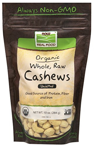 NOW Foods  Certified Organic Cashews  Whole  Raw and Unsalted  Rich Buttery Flavor  Source of Fiber  Protein and Iron  Certified Non-GMO  10-Ounce