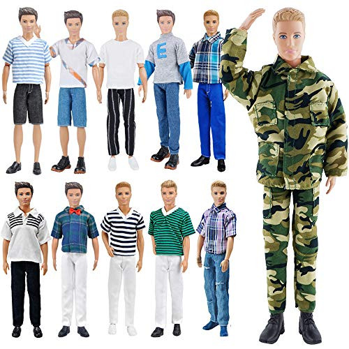 E-TING 10-Item Fantastic Pack  5 Sets Fashion Casual Wear Clothes Outfit with 5 Pair Shoes for Boy Doll Random Style Casual Wear Clothes  Military Uniform