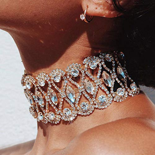 Masiter Boho Sparkly Rhinestone Necklaces Multilayer Crystal Choker Bling Gold Collar Chain Birthday Party Beach Nightclub Costume Jewelry for Women and Girls