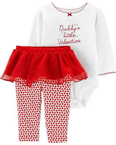 Carter s Baby Girls  2-Piece Valentine s Day Bodysuit   Tutu Pant Set 18 Months  White-Red Hearts