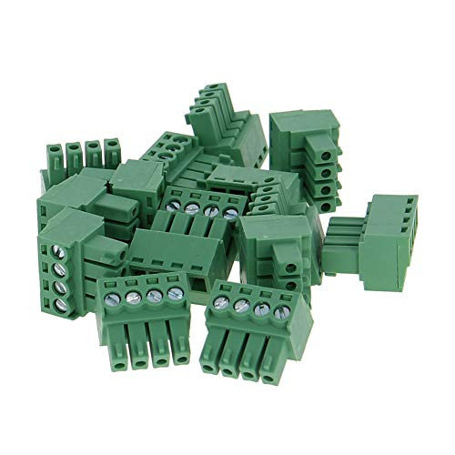 Fielect PCB Terminal Block 25Pcs 300V 8A 3-5mm Pitch 4P Flat Angle Needle Seat Insert-in PCB Terminal Block Connector Green