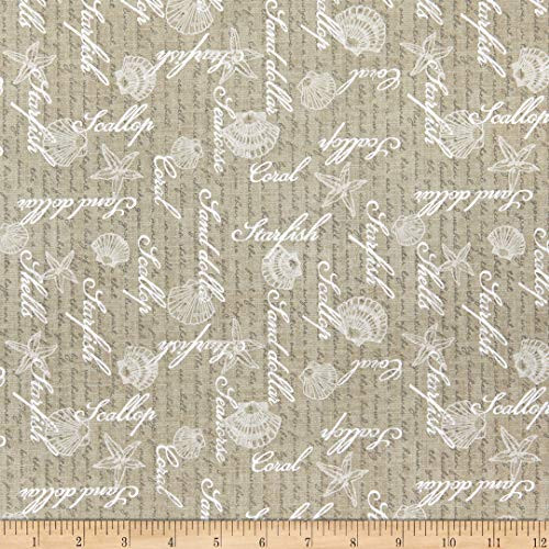 Susan Winget Coastal Wishes Word Allover Brown Fabric by the Yard
