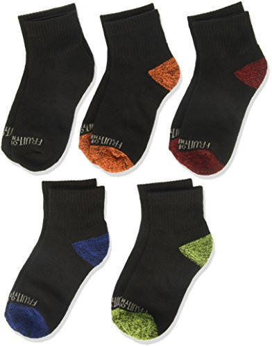 Fruit of the Loom Little Boys  10 Pack Half Cushion Ankle Socks  Black Assort  Shoe Size  92-5 Medium
