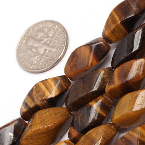 GEM-inside Natural Genuine Tiger Eye Gemstone Loose Beads 8x16mm Twist Energy Stone Power Beads for Jewelry Making 15