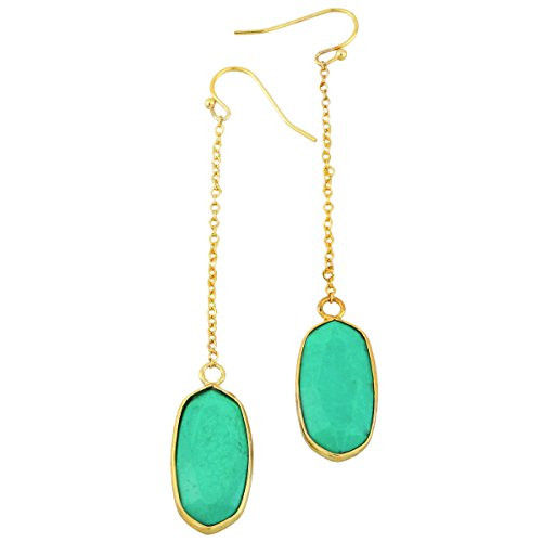 SUNYIK Oval Faceted Stone Long Drop Dangle Earrings for Women  Green Howlite Turquoise