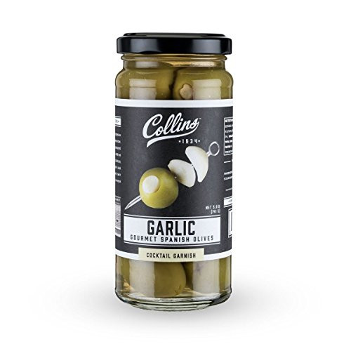 Collins Garlic Queen Olives  Premium Garlic-Stuffed Green Olives Garnish for Cocktails  Martinis  Salads  Charcuterie Trays  Cheese Boards  5 oz