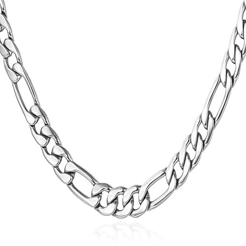 U7 Flat Link Chain 5mm Stainless Steel Italy Figaro Chain Necklace for Men Boys 26 Inch