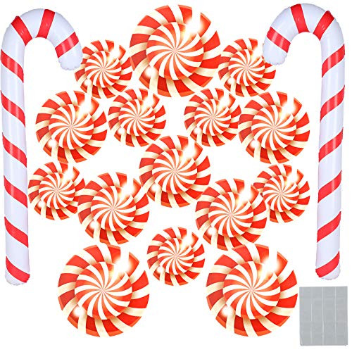 Wusteg 15 Pieces Peppermint Floor Decals Stickers with 2Pcs Inflatable Candy Cane Christmas Canes Balloons Outdoor Candy Canes Decoration for Christmas Decoration Crafts Supplies Wusteg 15 Pieces Peppermint Floor Decals Stickers with 2Pcs Inflatable Candy Cane Christmas Canes Balloons Outdoor Candy Canes Decoration for Christmas Decoration Crafts Supplies