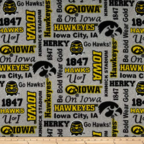 Sykel Enterprises NCAA Fleece Iowa Heather Verbiage Fabric  Team Color  Fabric By The Yard