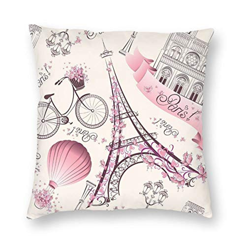 antcreptson Pink Paris Eiffel Tower Throw Pillow Decorative Pillow Case Home Decor Square 18x18 Inches Pillowcase