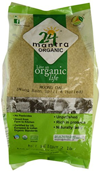 Organic Moong Dal USDA Certified Organic European Union Certified Organic Pesticides Free Adulteration Free Sodium Free - 2 Lbs - 24 Mantra Organic