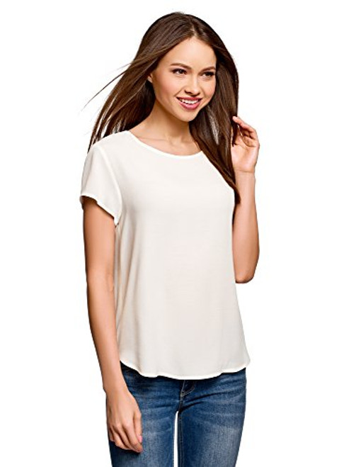 oodji Ultra Women s Relaxed-Fit Blouse with Keyhole Back  Off-White  6