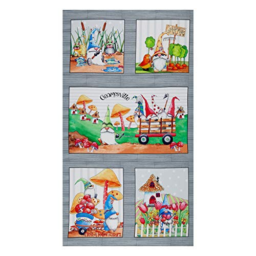 QT Quilt Fabrics Gnomesville Gnomesville 24in Panel Gray