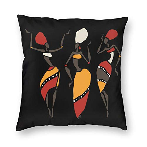antkondnm Home Decorative African Dancers Silhouette Set Throw Pillow Case Square Cushion Cover for Sofa Couch Bedroom Living Room Dorm Decoration 18 x 18 Inch Black Yellow Red