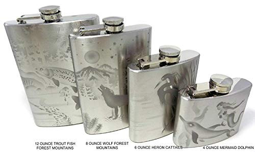 IncisoArt Hand Etched Stainless Steel Flask Sandblasted (Sand Carved) Upgraded 304 SS with Funnel (8 Ounce, Dragonfly Grass)