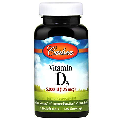 Carlson - Vitamin D3 5000 IU 125 mcg  Immune Support  Bone Health  Muscle Health  Cholecalciferol  Vitamin D Supplements  Vitamin D3 Soft Gels  120 Softgels
