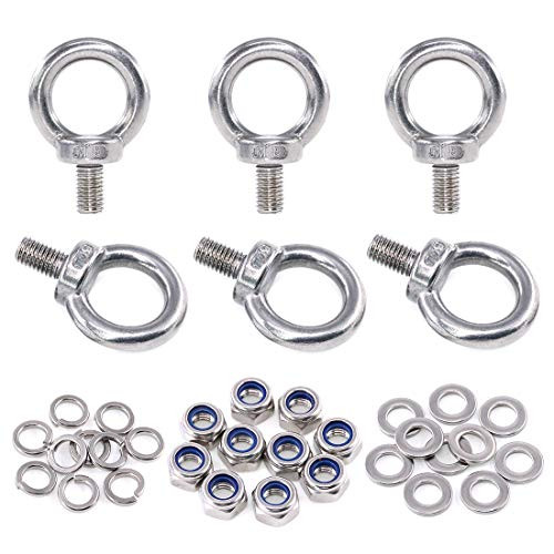 36Pcs 304 Stainless Steel M8 Male Thread Lifting Ring Eye Bolt Kit  Including 6Pcs M8 Eye Bolt with 10Pcs Lock Nuts  10Pcs Lock Washers and 10Pcs Flat Washers