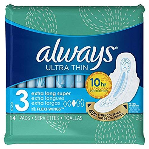 Always Ultra Thin Size 3  Extra Long  Super With Wings  Unscented  14 Pads Pack of 2