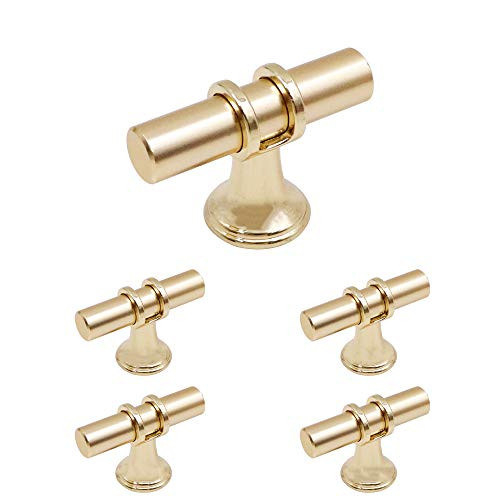 ECREW Cabinet Knobs Kitchen Hardware Handle Golden Champagne T Bar Handles Furniture Door Drawer Pulls Cupboard Knobs 5 Packs