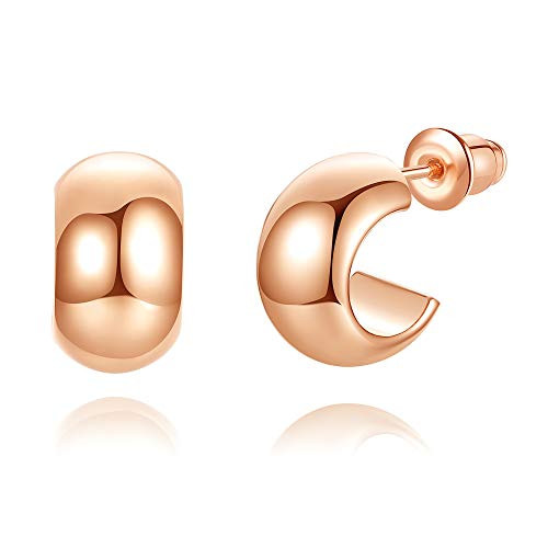 wowshow Small Chunky Thick Rose Gold Hoop Earrings Mini Rose Gold Hoops for Women Girls