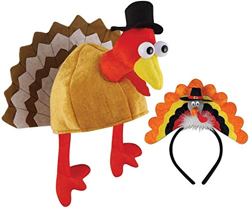 Novelty Xmas Turkey Thanksgiving Hat with Head Legs and Tail Fancy Dress Accessory Free ATurkey Headband Plush Hat for Christmas Costume Party Accessory and Holiday Event